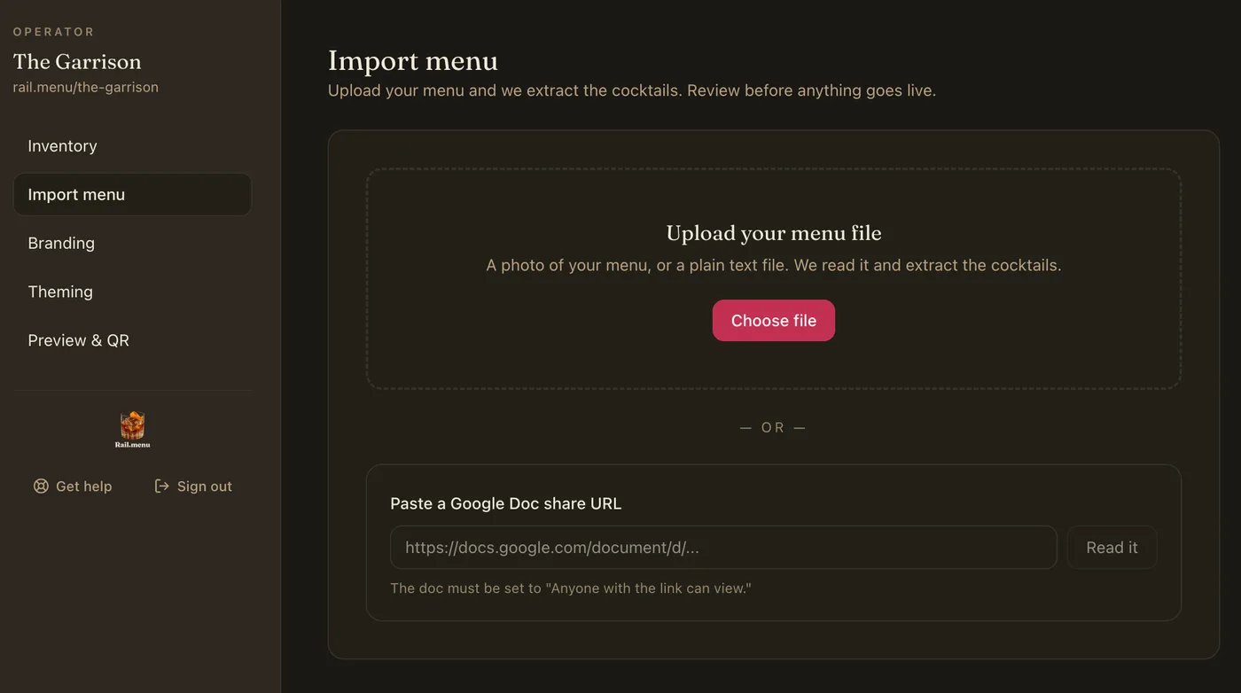 Import your existing menu